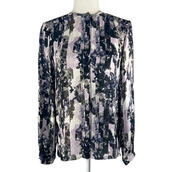 Parker Large Multicolor Floral Print Silk Blouse Pleated design - Picture 1 of 14
